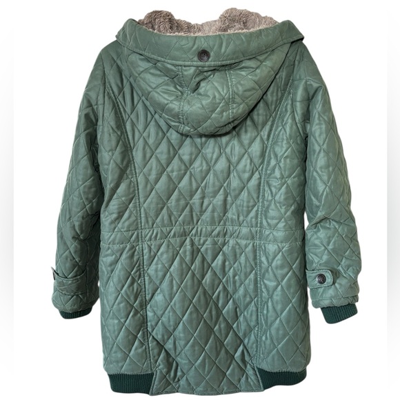 Korean Boutique Quilted Hooded Coat Faux Fur Green M Dongdaemun Adjustable Waist - Picture 4 of 14